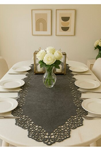 Ergüven Home Dark Grey Suede Fabric Runner 40x140 cm Μήκος τραπεζιού - Μοντέρνο Σχέδιο