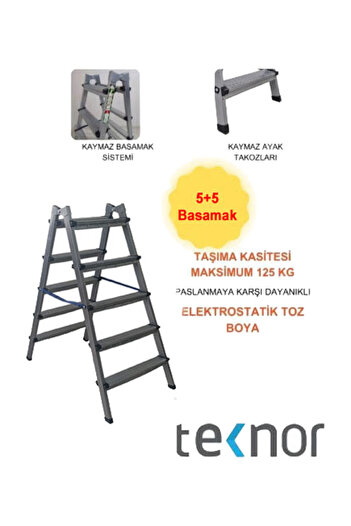Teknor Çift Taraflı Dayanıklı 5+5 Metal Basamaklı Merdiven