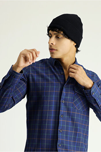 Kiğılı Μακρυμάνικο Slim Fit Slim Fit καρό ξυλοκόπος αθλητικό βαμβακερό πουκάμισο με γιακά με κουμπιά