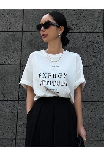 DUBU BUTİK Μπλουζάκι Energy Attitudy Single Jersey - Μπλουζάκι με κοντό μανίκι με λαιμόκοψη σε λευκό στάμπα