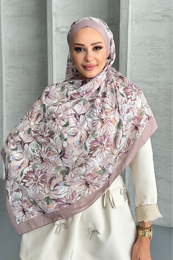 Stella Eşarp Μαλακό βαμβακερό σάλι Lotus Flower Pattern Mink Color