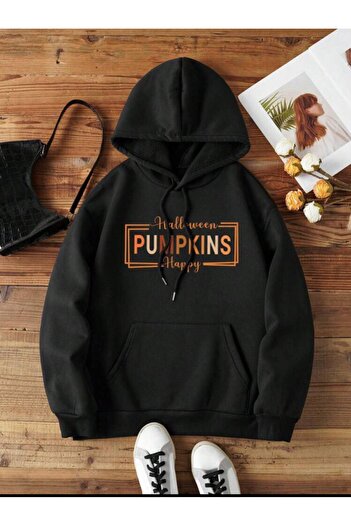 VBSVİBES Black Hooded Oversize Sweatshirt Black pumpkins