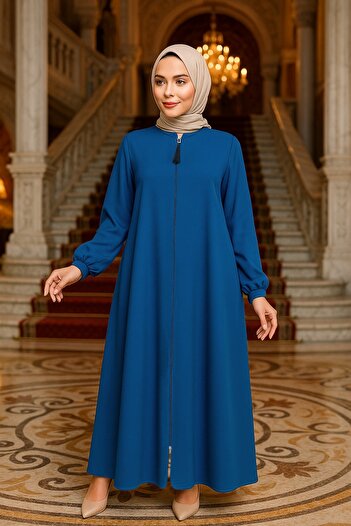 Neva Style Zippered Indigo Blue Hijab Ferace 26301IM