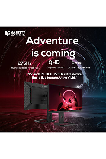 majesty شاشة ألعاب مقاس 27 بوصة، QHD 2K، FAST IPS، 275 هرتز، 1 مللي ثانية