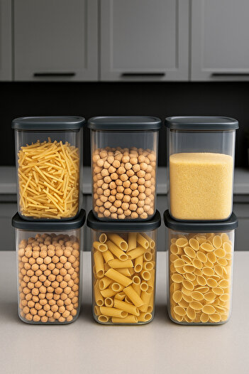 YzHome 6-Piece Plastic Vacuum Lid Storage Container Food Pulses Jar Peggy Set 1.2 Liter Square