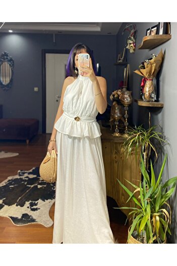 MODAGK Belt Detailed Blouse Skirt Set