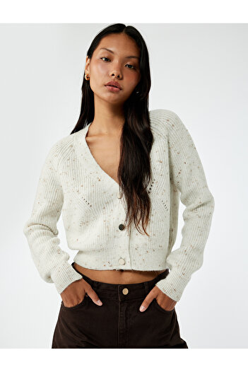 Koton Glitter Buttoned Long Sleeve V-Neck Knitwear Cardigan