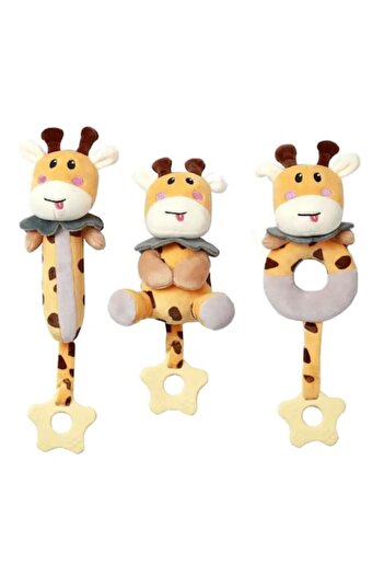 tumama Set of 3 rattle giraffe toys, Plus & silicone for baby teething, +3 months