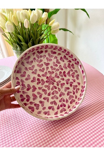Decamor home Handmade Pink Detailed Tray Large Size