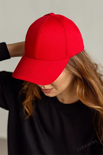 ZERAMİNE Red Flat Hat Unisex Model 100% Cotton Velcro Adjustable Women-Men