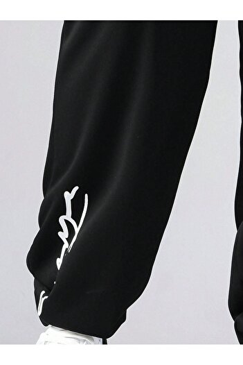 CLAYES Ψηλόμεσο Jogger Sweatpants - Μαύρο εμπριμέ, ελαστικό πόδι