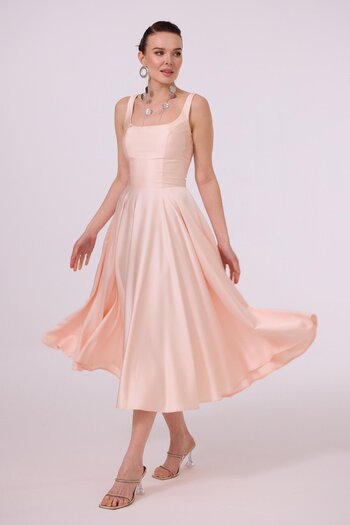 Carmen Powder Backless Midi Satin Evening Dress