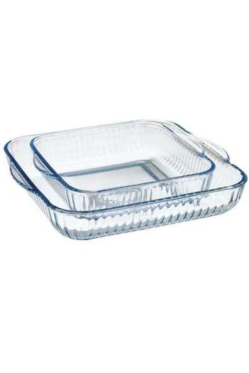 Broart Turkish Pyrex Oven Tray Set Square 2 Pieces 1.6L / 2.9L