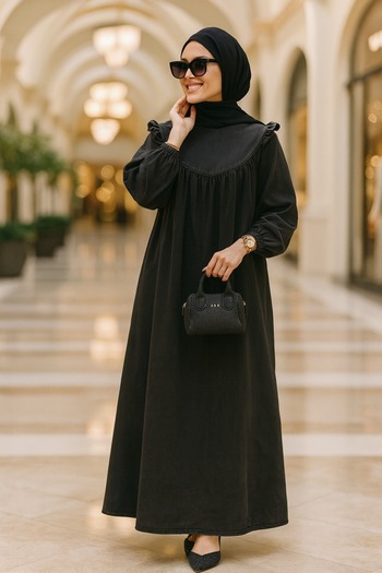 Neva Style Ανθρακί Φόρεμα Hijab - Τζιν 19140ANT