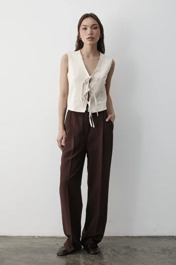 JASTE Women's Natural Tie-Up Linen Vest