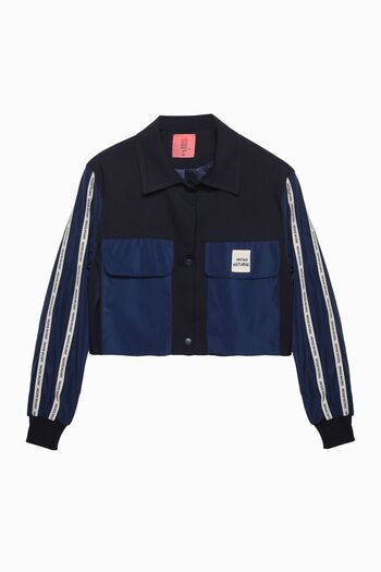 Quzu Navy Blue Technical Fabric Detailed Jacket