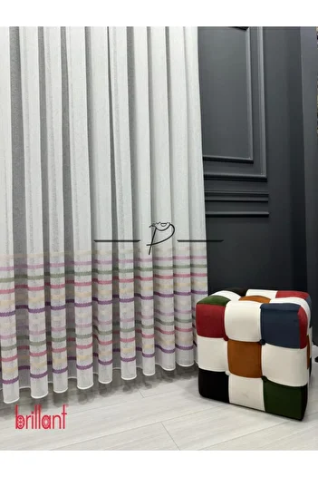 rendecioğlutekstil Colorful Rainbow Patterned Tulle Curtain - Kids Room