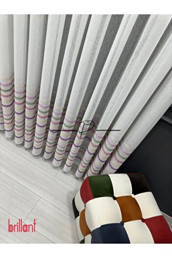 rendecioğlutekstil Colorful Rainbow Patterned Tulle Curtain - Kids Room