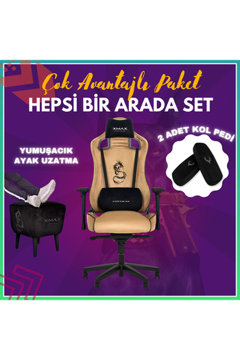 XMAX Pro / Ayak Uzatmalı Kol Pedli Maximus 4D Kol Orijinal Yarasa Mekanizmalı Hardal Oyuncu Koltuğu