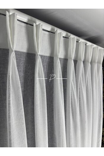 rendecioğlutekstil American Pleat Linen Tulle Curtain Ecru Color