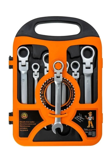 Blasko Set of 7 combination wrenches with ratchet and articulated head 8-19 mm, matte black finish