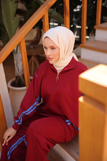MİMİ Luxury Wear Women's Stylish Hijab Tracksuit Set with Zipper & Bottom Top Set