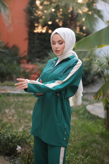 MİMİ Luxury Wear Σετ αθλητικής φόρμας Hijab με φερμουάρ - Γυναικείο Σετ δύο τεμαχίων