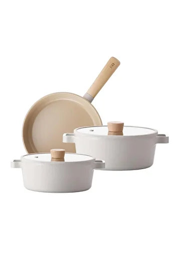 NEOFLAM Fika Beige Pot and Pan Set 5 Pieces D- Neofs5