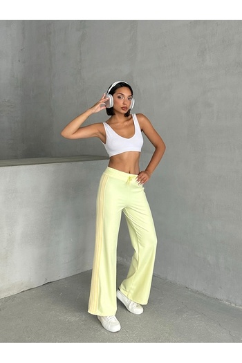 Miss Prova Wide Leg Sweatpants with Side Stripes Yellow Missea25067