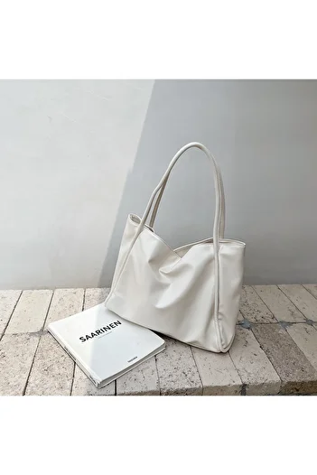 Mojeva Alia White Soft Leather Large Size Shoulder Bag