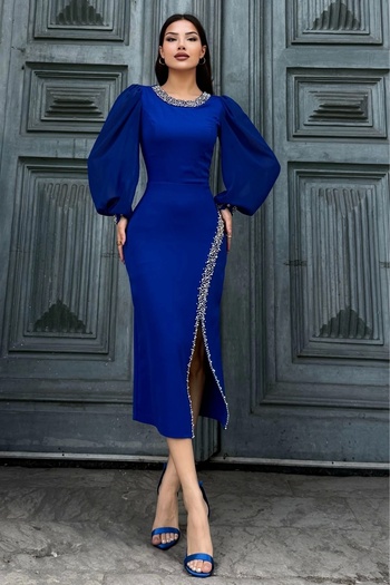 lodmela Rochie de seară cu decolteu cu ornamente de perle 2223-Saks