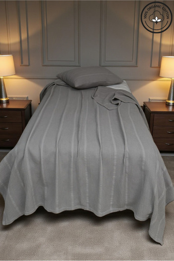 VESSİNOHOME 100% Cotton Single Pique Set with Border (Pique-160X230, Pillowcase-50*70) Soft & Breathable