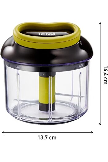 TEFAL 5-Second Manual Food Chopper 900ml – Stainless Steel Blades, Safe & Easy, Black/Citronnelle
