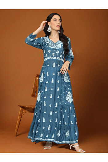 alaya Women Chikankari Hand Embroidered Muslin Jalabiya-AL4044