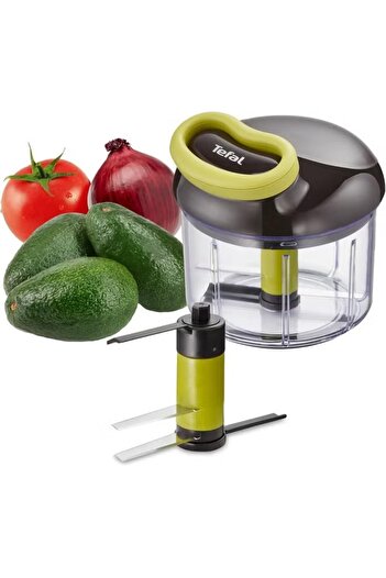 TEFAL 5-Second Manual Food Chopper 900ml – Stainless Steel Blades, Safe & Easy, Black/Citronnelle