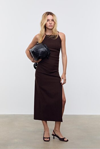 Stradivarius Striped midi halter dress
