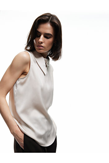 Koton Asymmetrical Neckline Sleeveless Satin Blouse