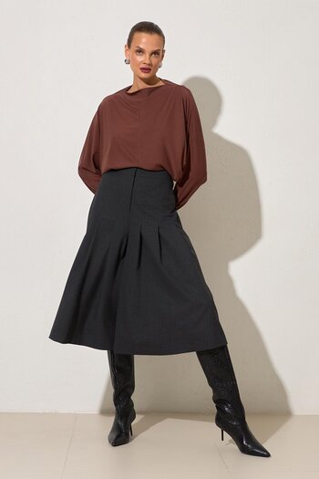 Setre Anthracite Pleated Detailed Striped Capri Pants
