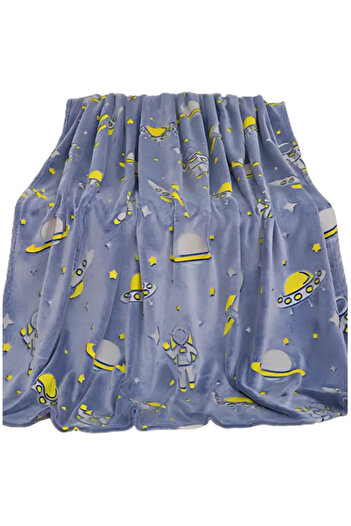 SDEPOT SDEPOT phosphorescent blanket, soft material, glows in the dark, blue with ships