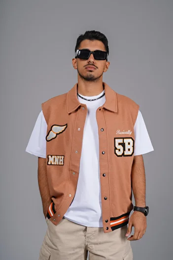 Butik Embroidered Snap Closure Ribbed Unisex Vest