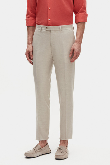 Twn Beige Dobby Fabric Trousers