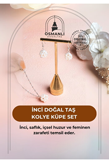 OSMANLI DOĞAL TAŞ Certified Pearl Natural Stone Necklace Earring Set