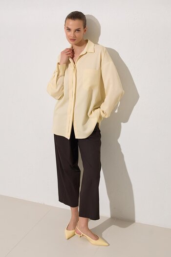Setre Butter Yellow Hidden Button Detailed Long Sleeve Shirt