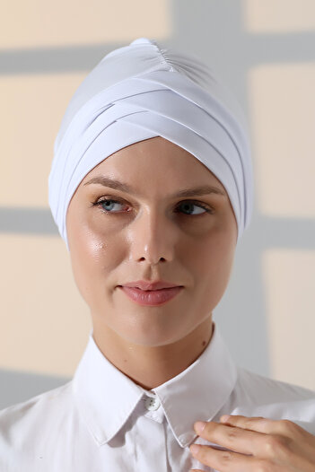ihvanonline Cross 3 Stripes Double Sided Women's Hijab Bonnet White