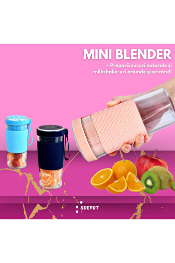 SDEPOT SDEPOT® mini blender, 450ml capacity, 12000RMP, 2 blades, USB powered, pink