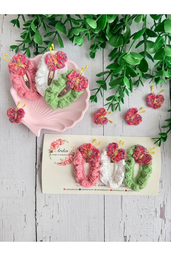 ARDEN HOBİ TASARIM Hand-Knitted Butterfly Baby/Child Snap Side Buckle Set (2 Pcs)