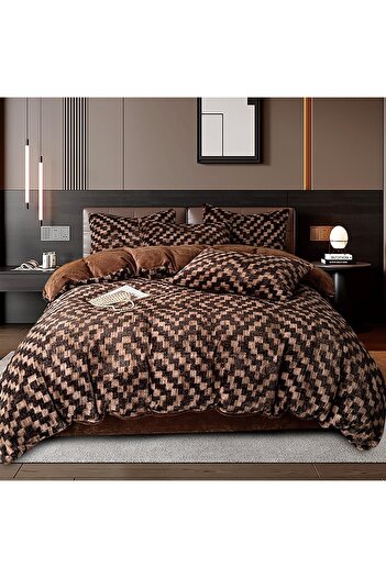 CHIRASO Faux Rabbit Fur Bedding Set, ELASTIC Sheet 180X200+30cm, Pillowcase 200x230 4 Sides