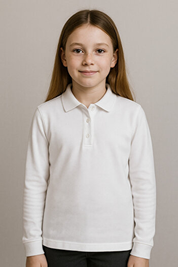 Uğur bebe Nzy Long Sleeve Plain White Lacoste Polo Neck T-Shirt for School 1St Class Product (7-8 Years 15-16 Years)