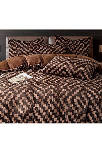 CHIRASO Faux Rabbit Fur Bedding Set, ELASTIC Sheet 180X200+30cm, Pillowcase 200x230 4 Sides