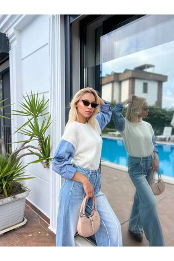 For Angels Denim Raised Knitwear Sweater with Sleeves